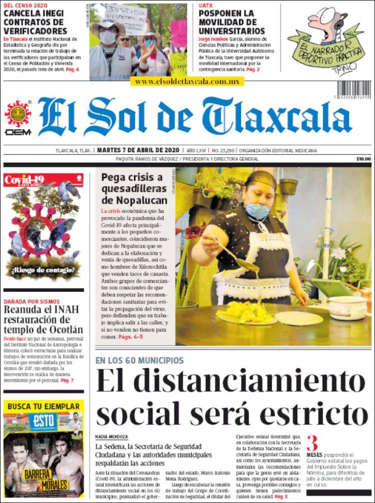 Portada de El Sol de Tlaxcala (México)