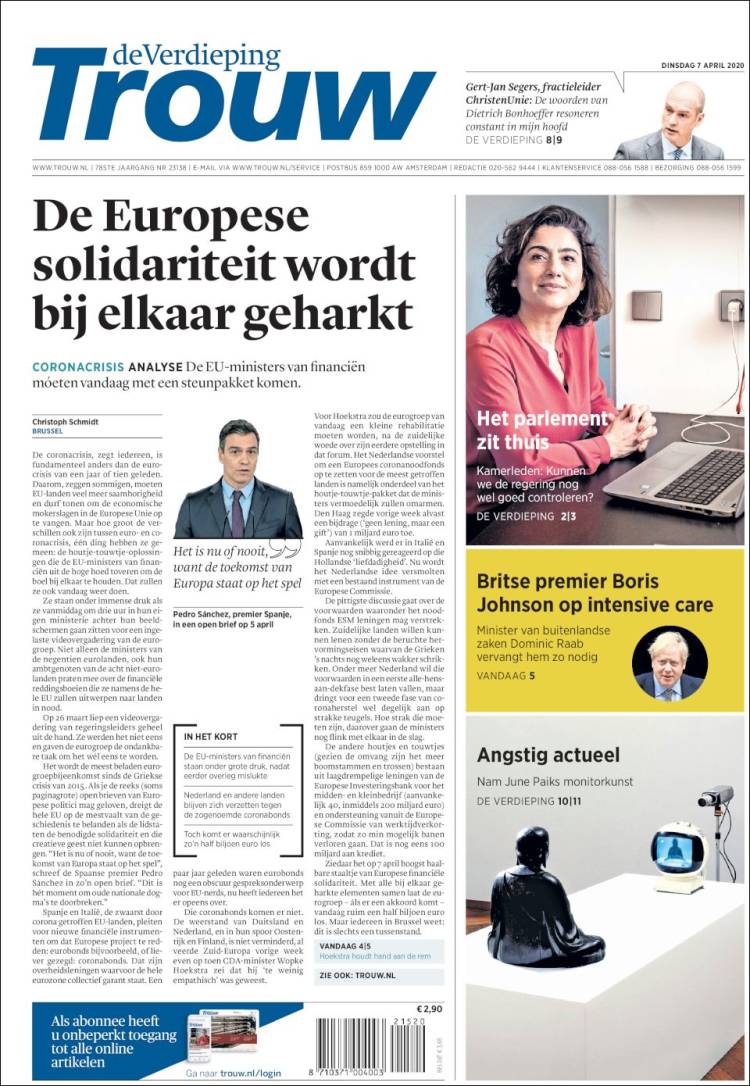 Portada de Trouw (Pa&iacute;ses Bajos)