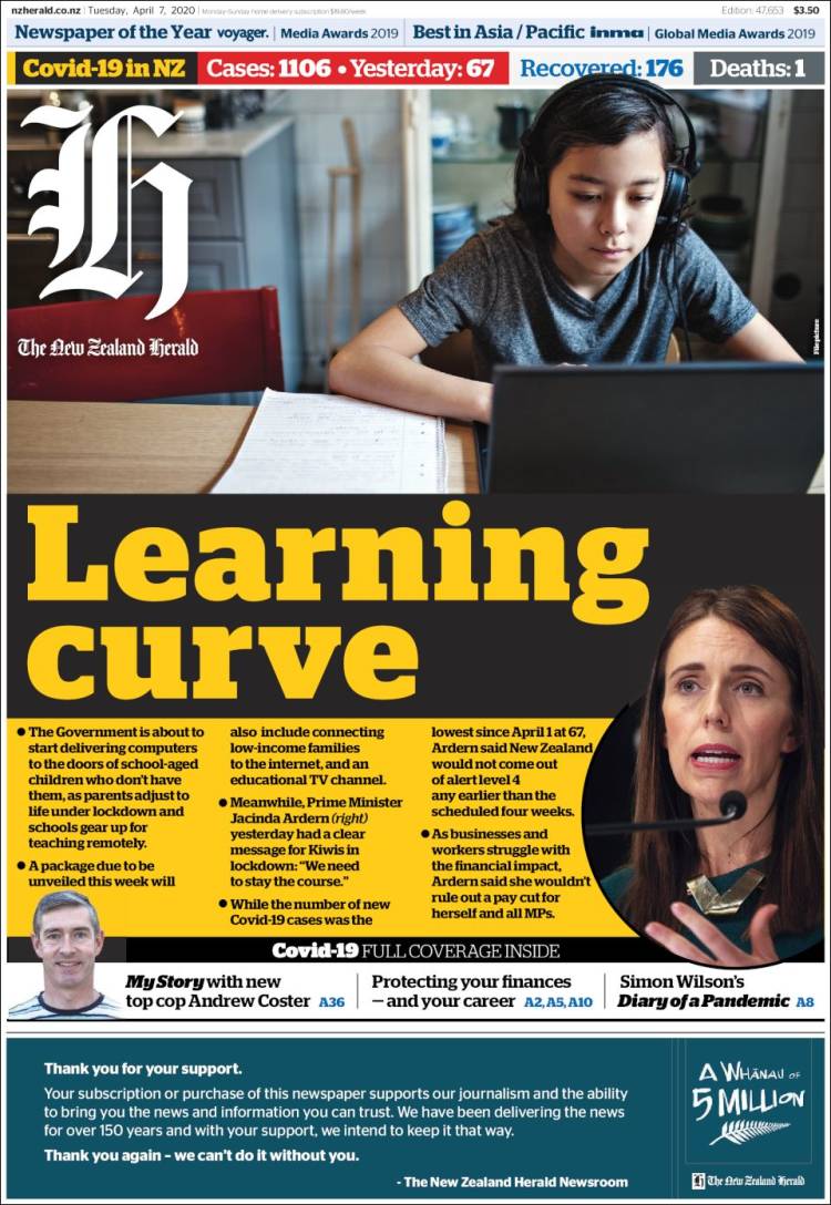 Portada de The New Zealand Herald (Nueva Zelanda)