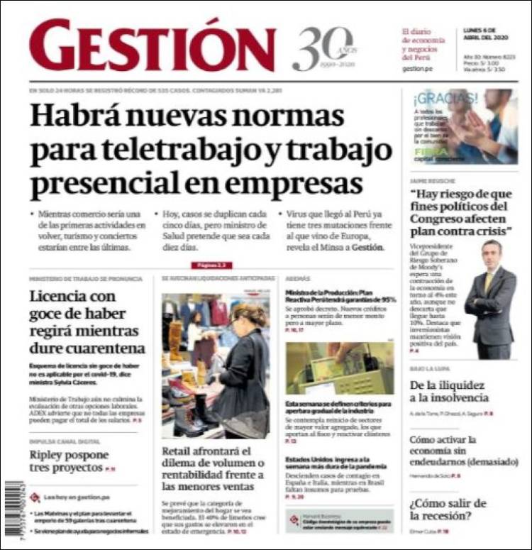 Portada de Diario Gestión (Perú)