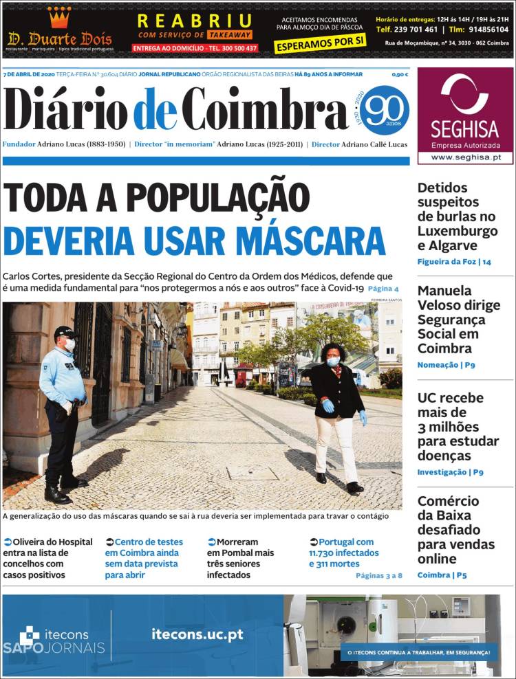Portada de Diário de Coimbra (Portugal)