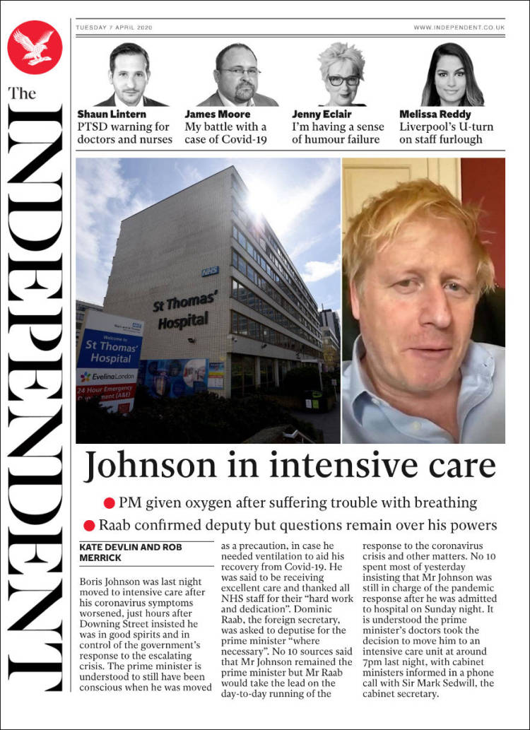 Portada de The Independent (Reino Unido)