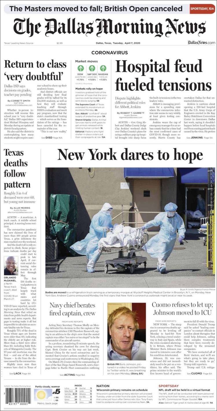 Portada de Dallas Morning News (USA)