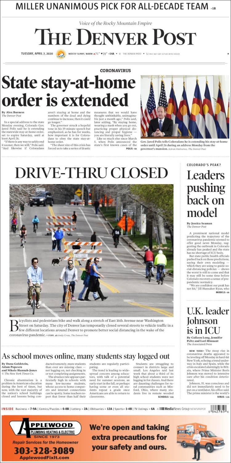 Portada de The Denver Post (USA)