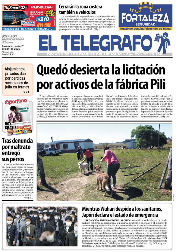 Portada de El Telégrafo (Uruguay)