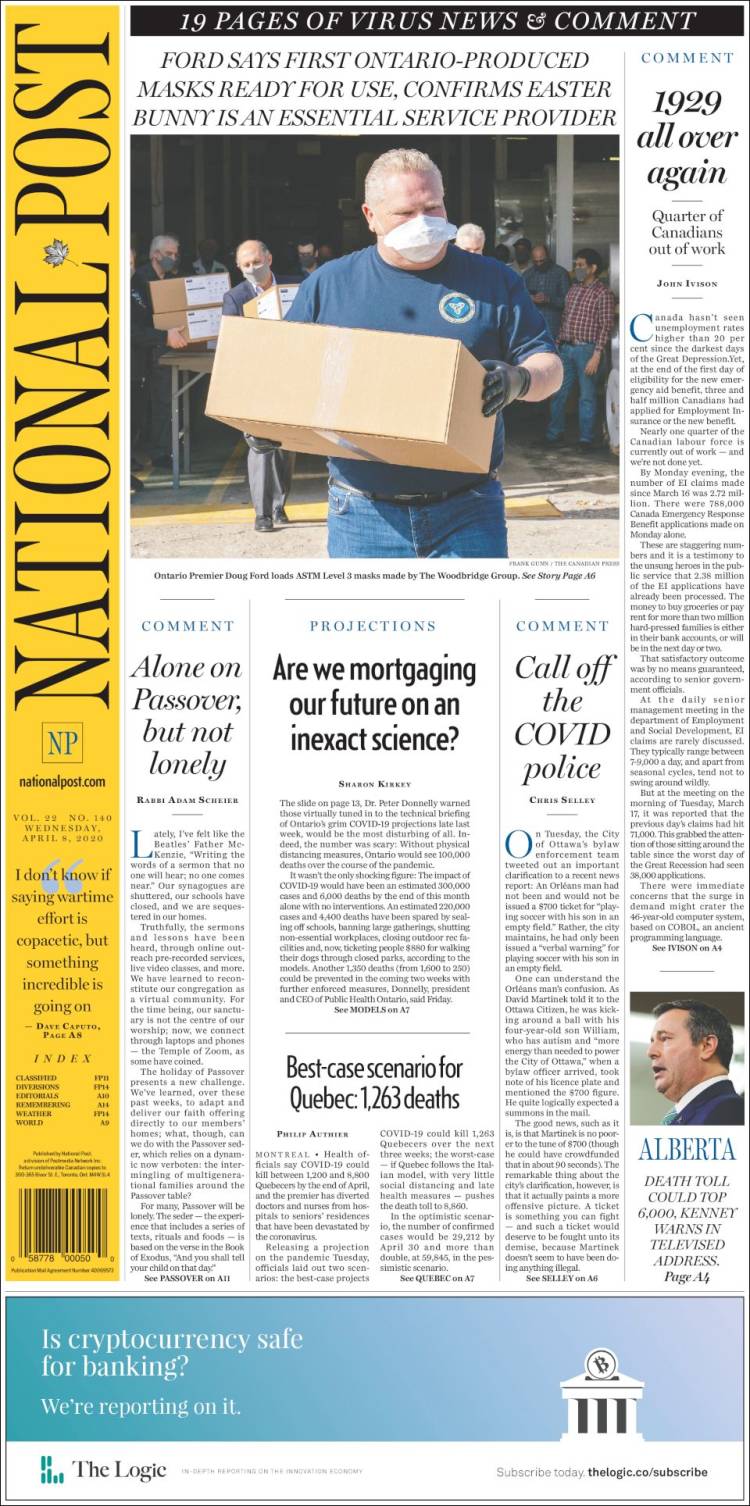 Portada de The National Post (Canadá)