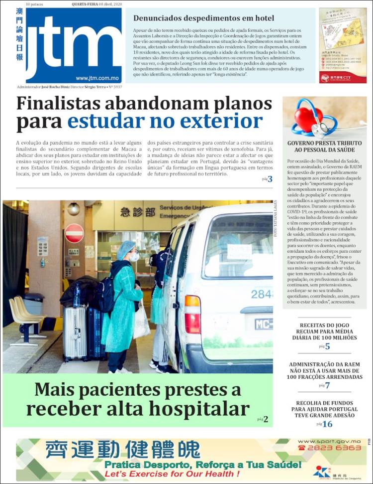 Portada de Jornal Tribuna de Macau (China)