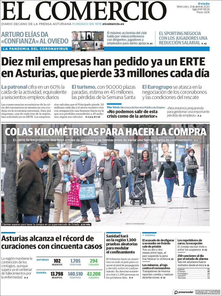 Portada de El Comercio (España)