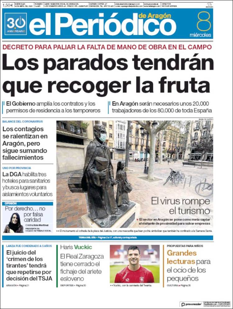 Portada de El Periódico de Aragón (Spain)