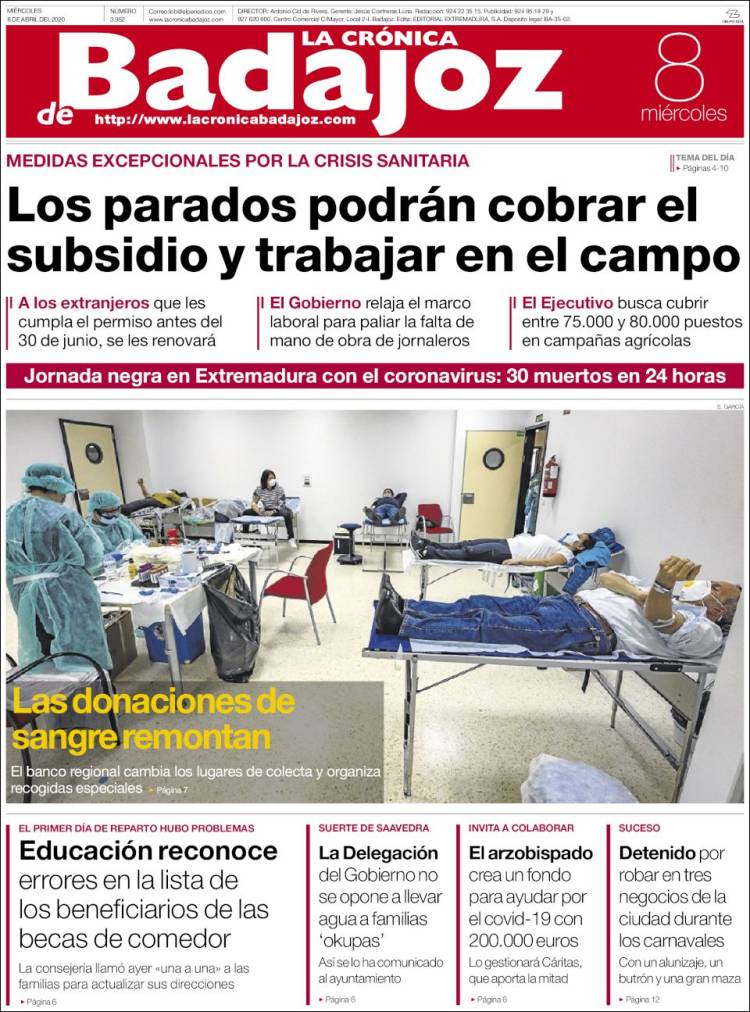 Portada de El Periódico de Extremadura (España)