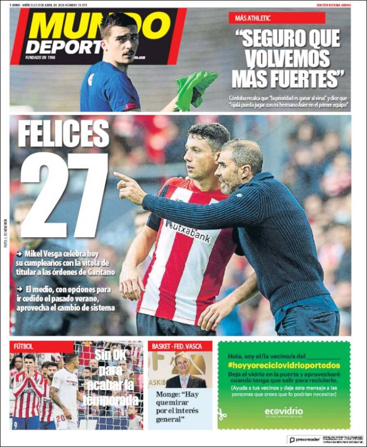 Portada de Mundo Deportivo Bizkaia (España)