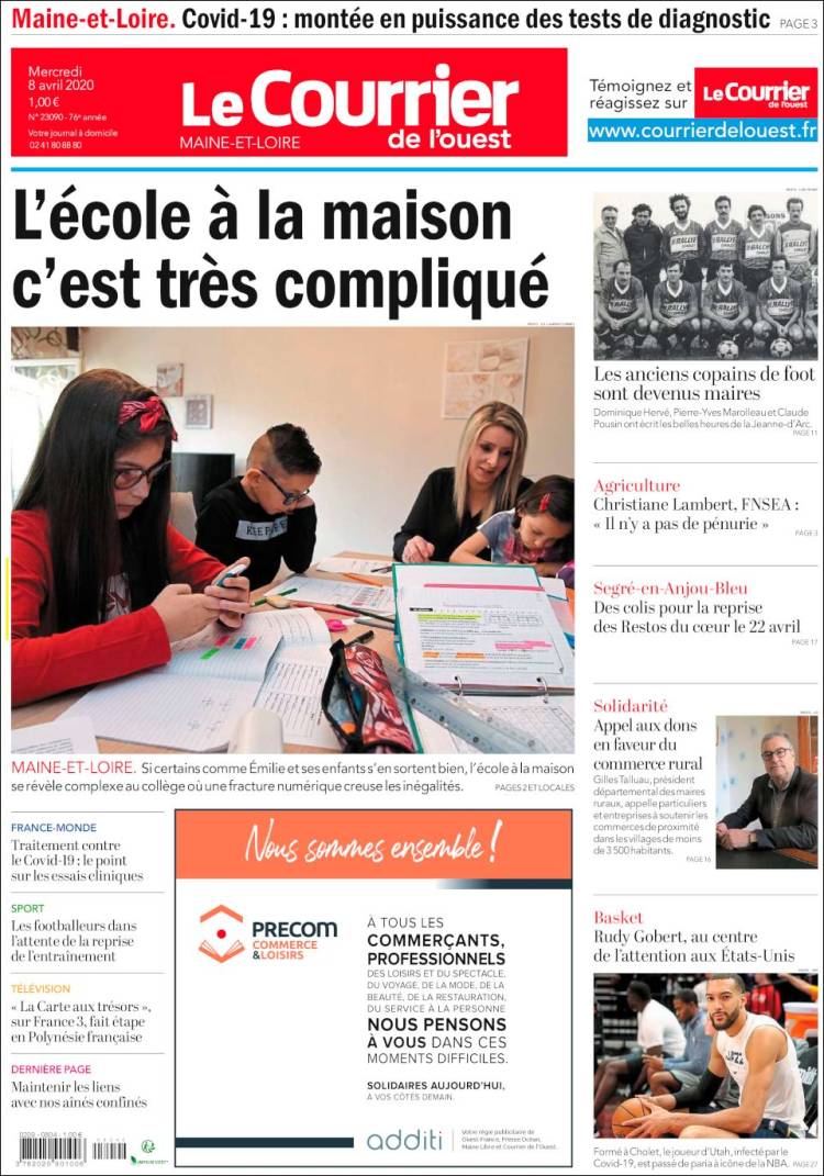 Portada de Le Courrier de l'Ouest (Francia)