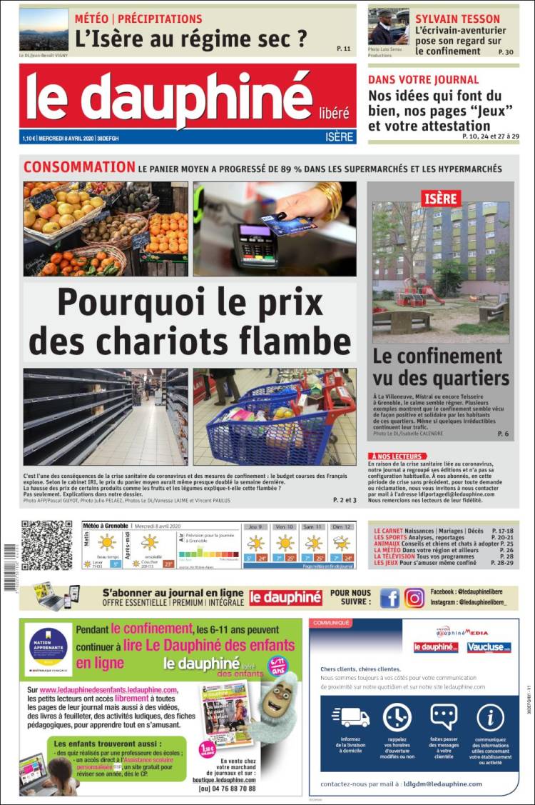 Portada de Le Dauphiné Libéré (Francia)