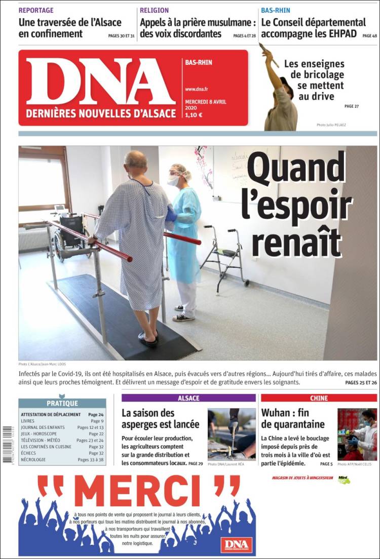 Portada de Les Dernières Nouvelles d'Alsace (Francia)