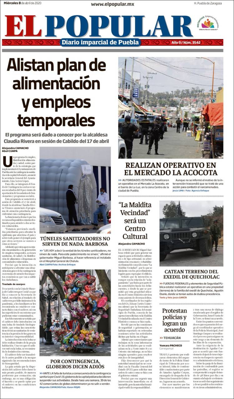Portada de Periódico El Popular (México)