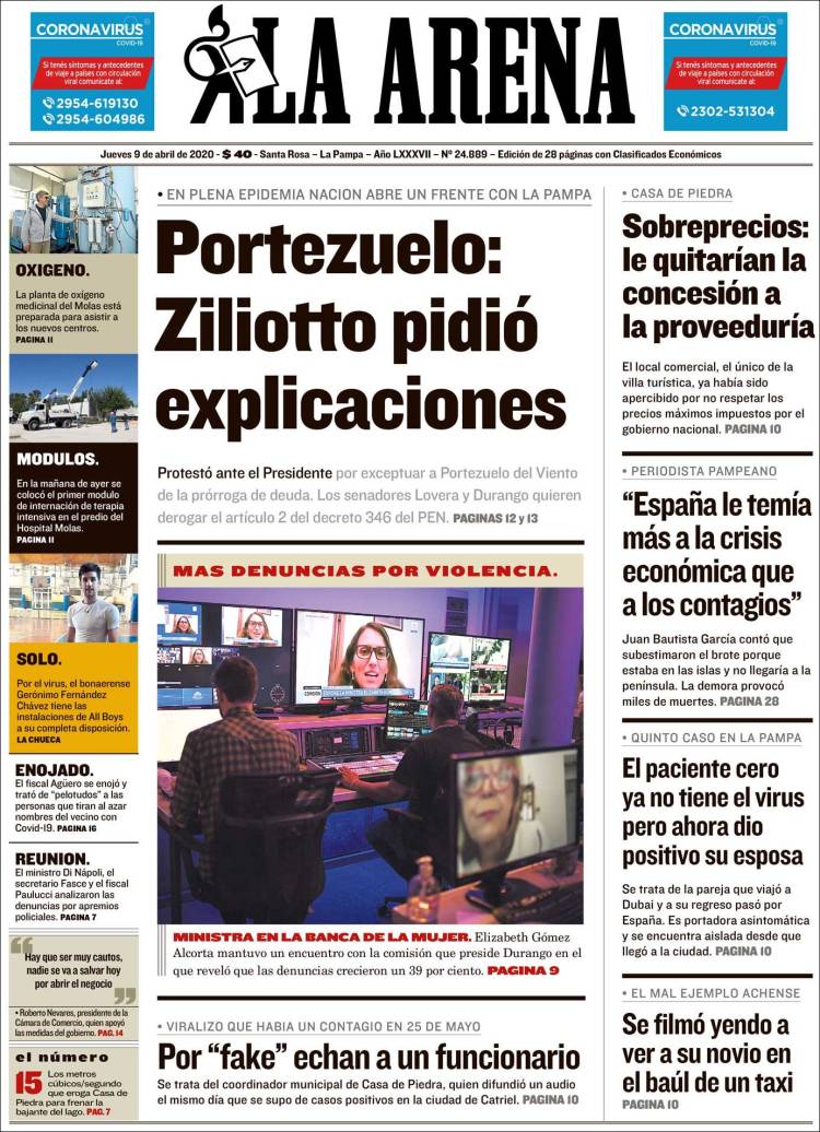 Portada de Diario La Arena (Argentina)