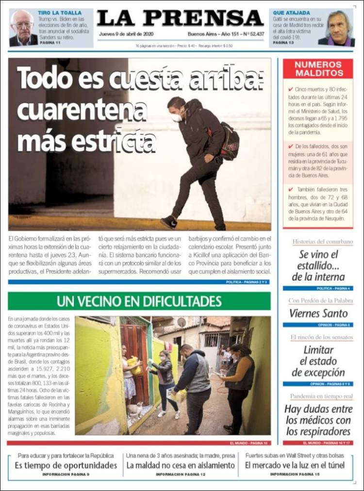Portada de La Prensa (Argentina)