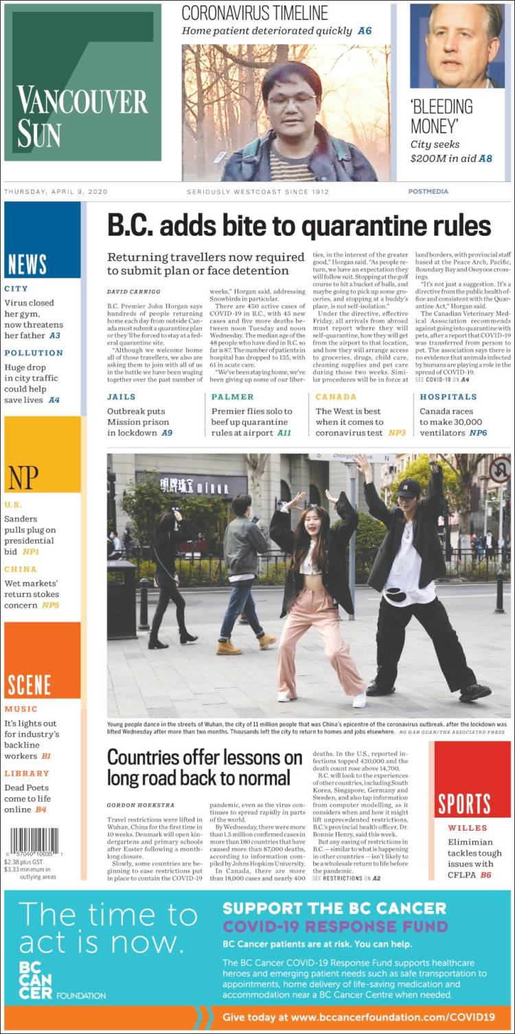 Portada de The Vancouver Sun (Canadá)