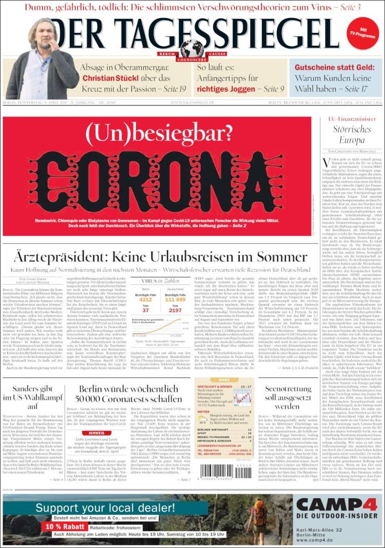 Portada de Der Tagesspiegel (Alemania)