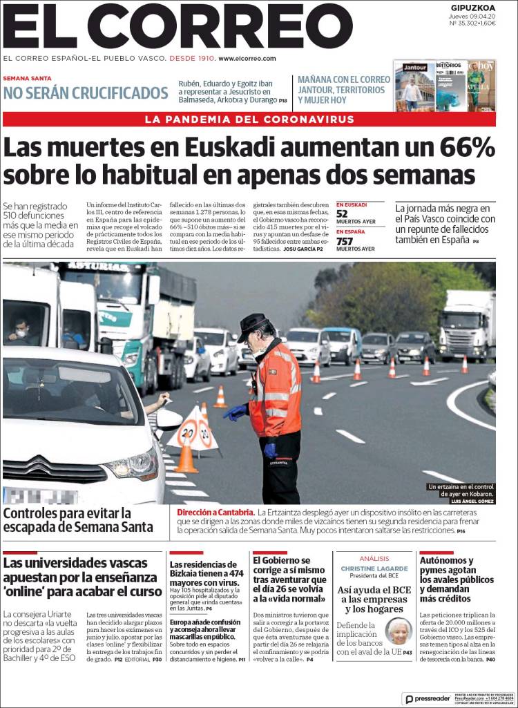 Portada de El Correo - Guipuzcoa (España)