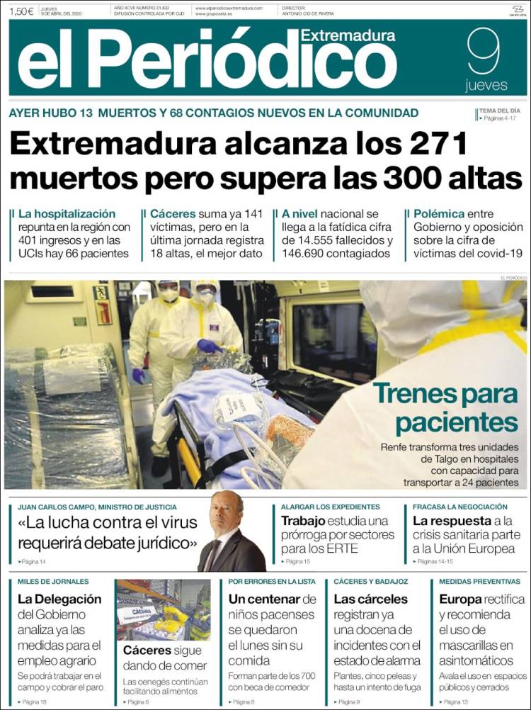 Portada de El Periódico de Extremadura (España)