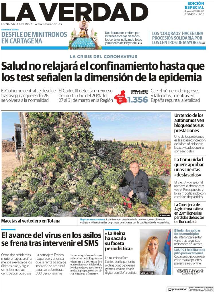 Portada de La Verdad de Murcia (España)