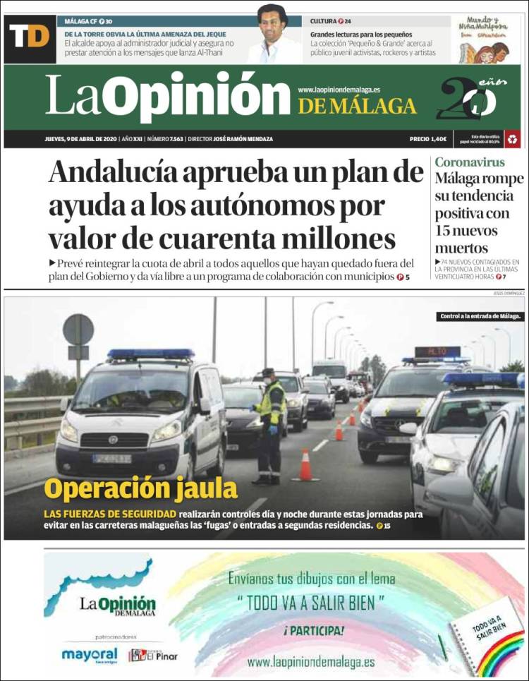 Portada de La Opinión de Málaga (España)