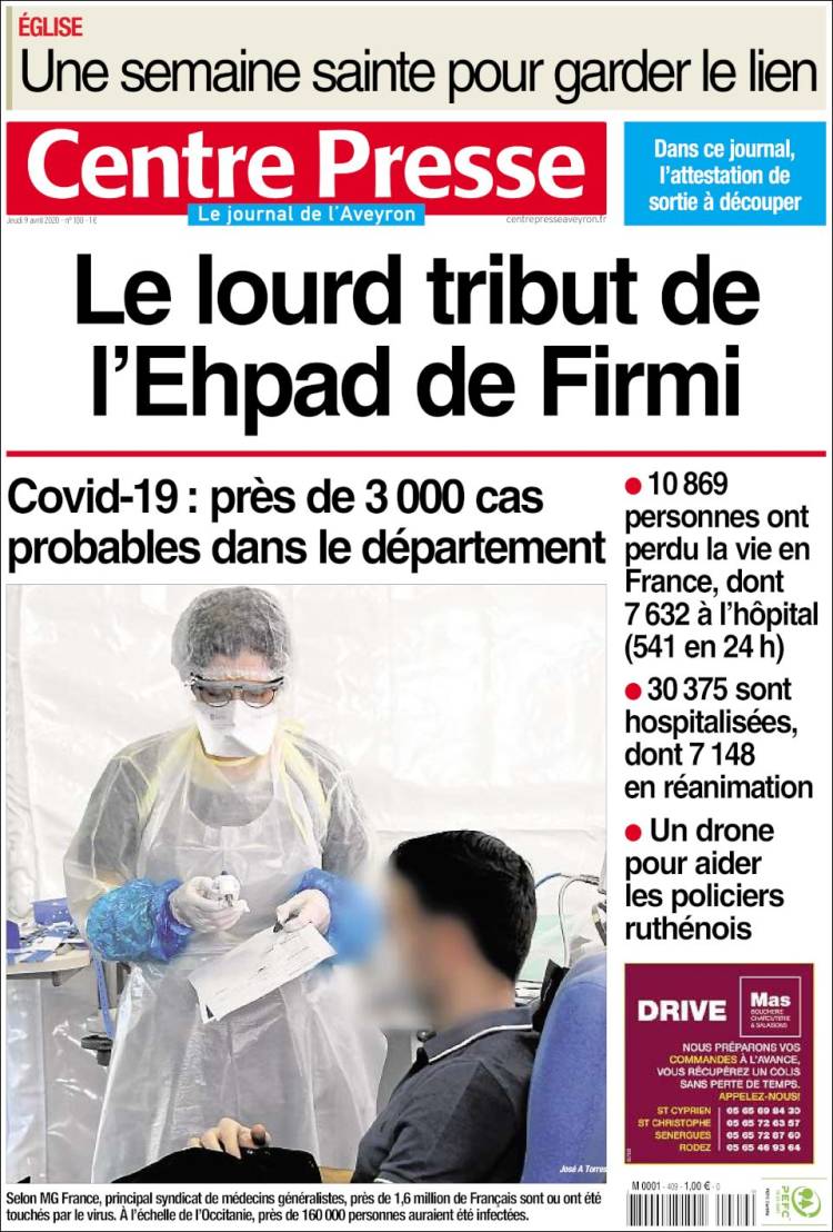 Portada de Centre Presse (Francia)