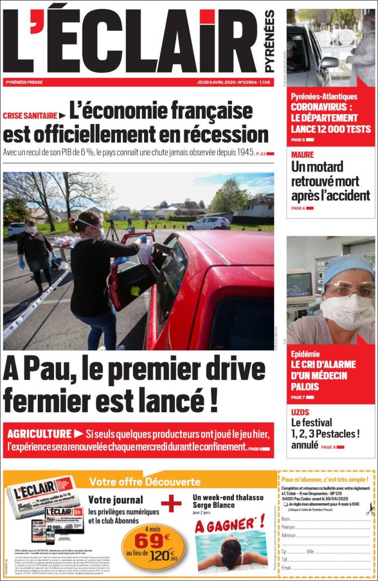 Portada de L'Eclair des Pyrénées (Francia)