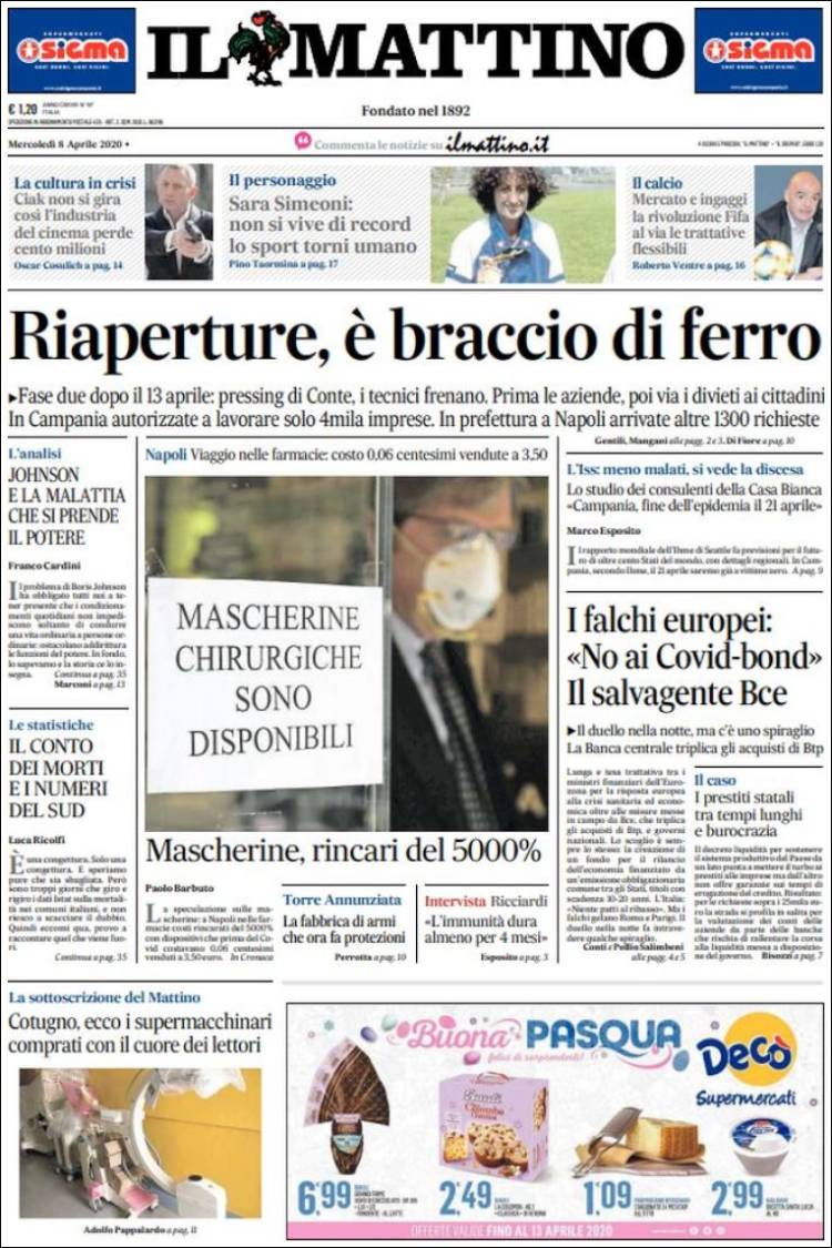 Portada de Il Mattino (Italia)