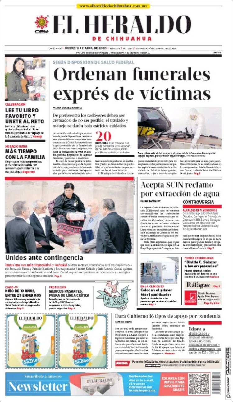 Portada de El Heraldo de Chihuahua (México)