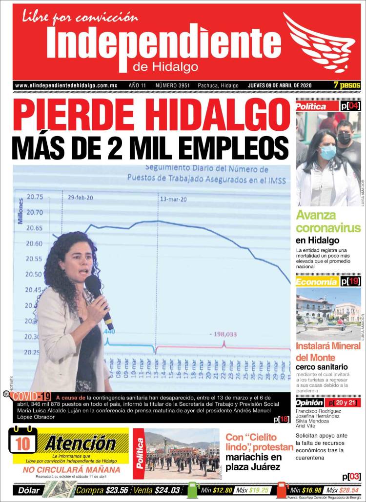 Portada de El Independiente de Hidalgo (México)