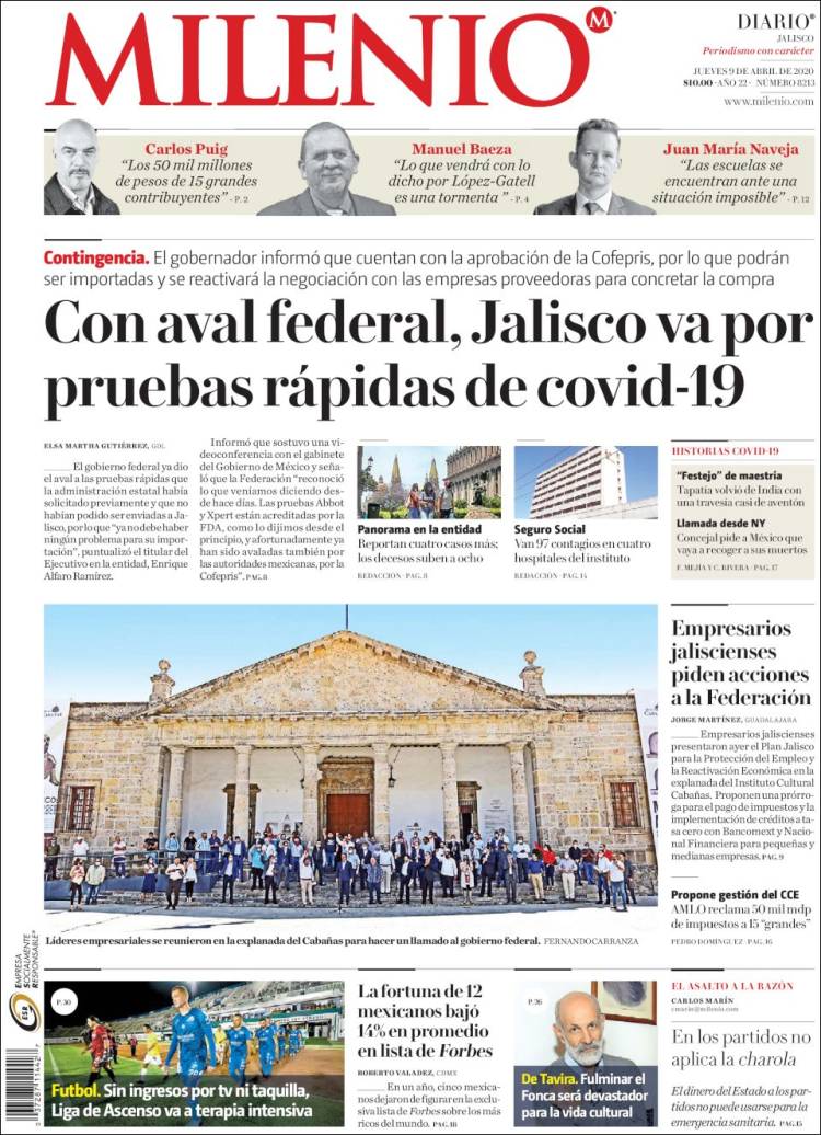 Portada de Milenio - Jalisco (México)