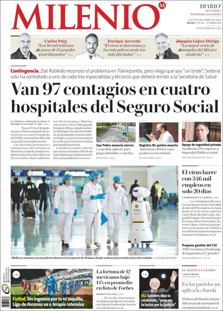 Portada de Milenio de Monterrey (México)