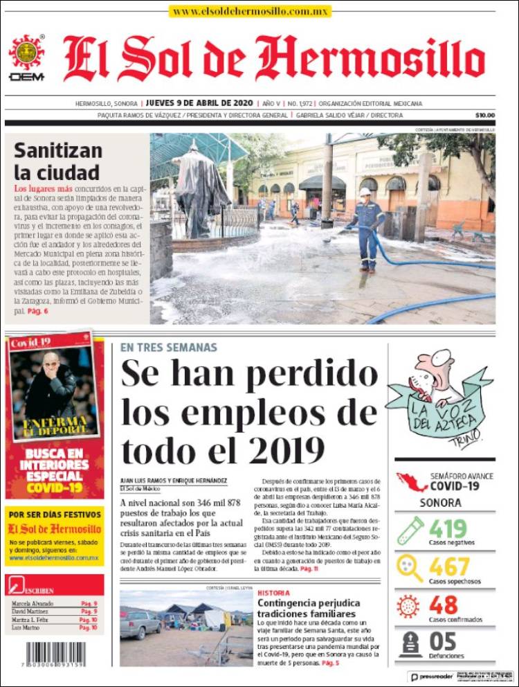 Portada de El Sol de Hermosillo (México)