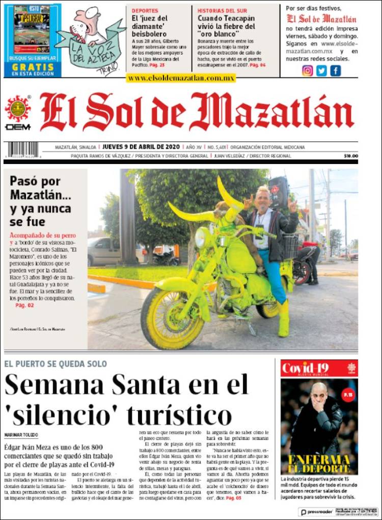 Portada de El Sol de Mazatlán (México)