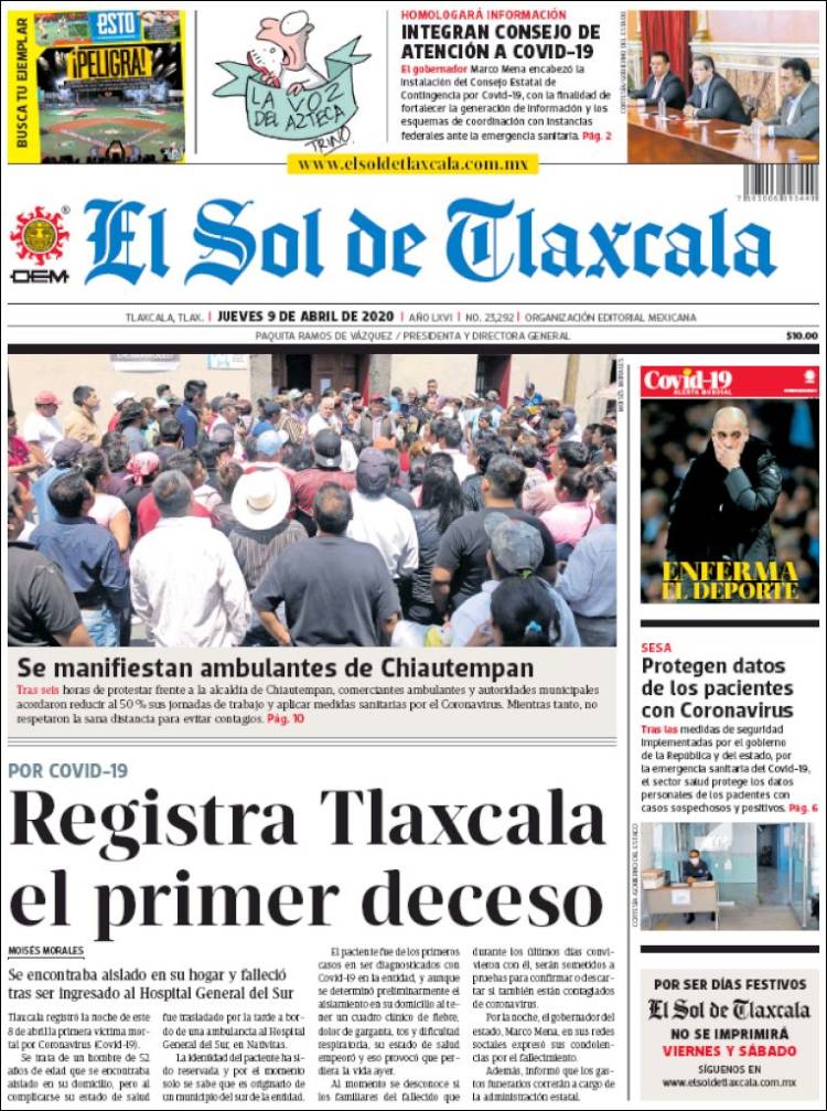 Portada de El Sol de Tlaxcala (México)