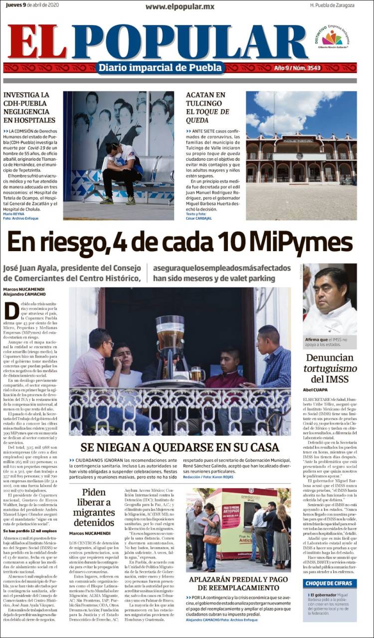 Portada de Periódico El Popular (México)