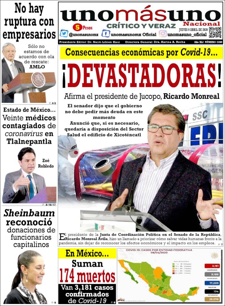 Portada de unomásuno (México)