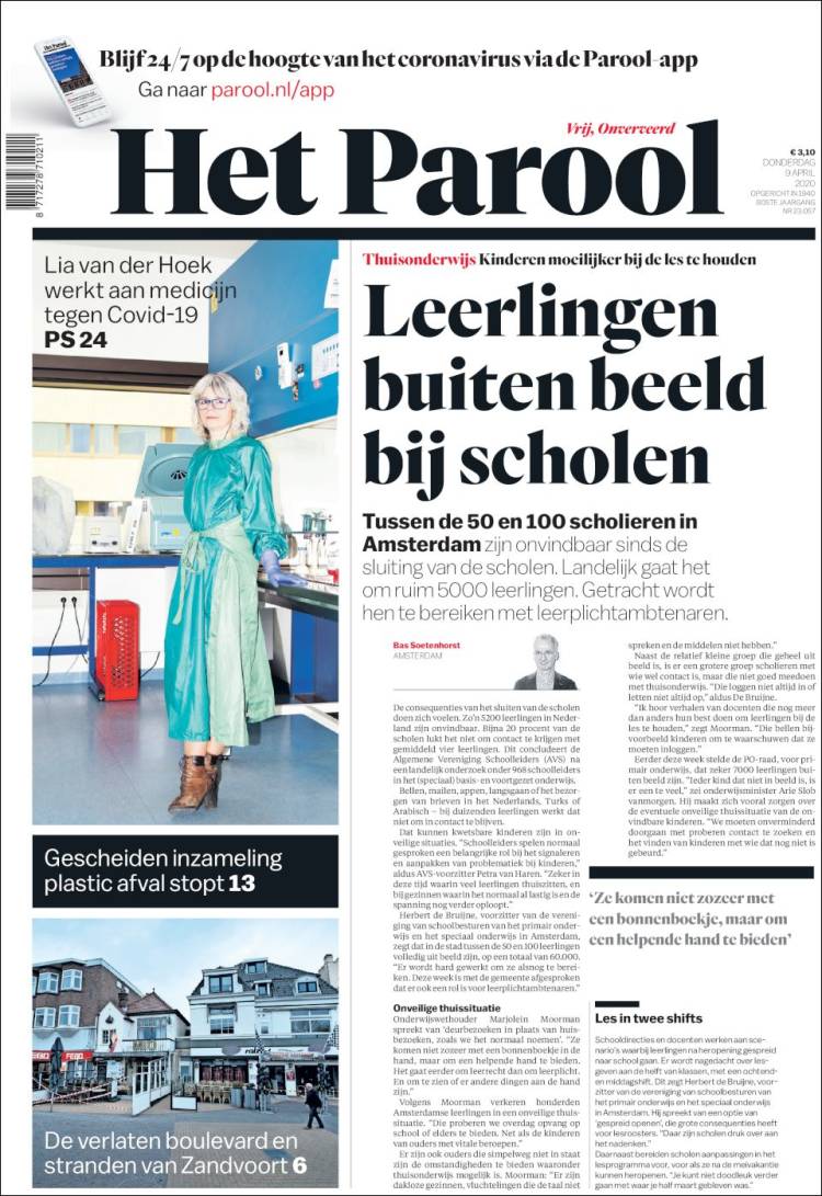 Portada de Het Parool (Pa&iacute;ses Bajos)