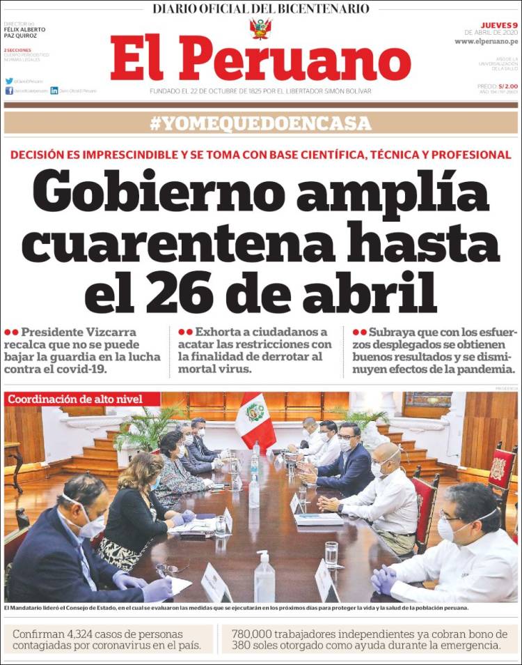 Portada de El Peruano (Perú)