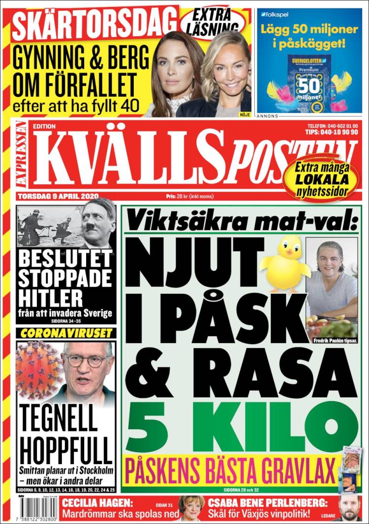 Portada de Kvällsposten (Suecia)