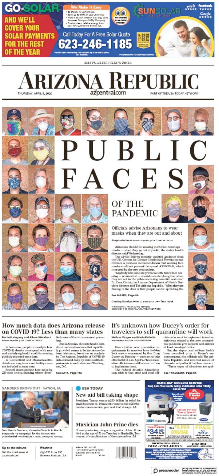 Portada de Arizona Republic News (USA)