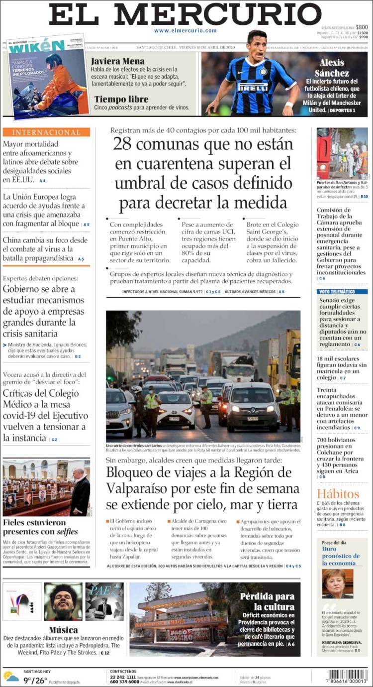 Portada de El Mercurio (Chile)