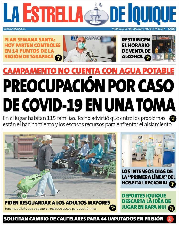 Portada de La Estrella de Iquique (Chile)