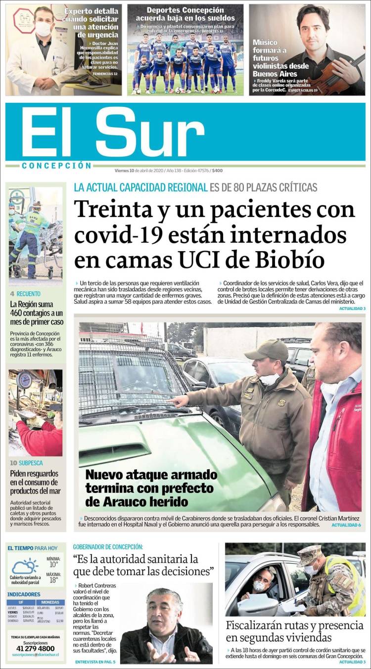 Portada de El Sur (Chile)