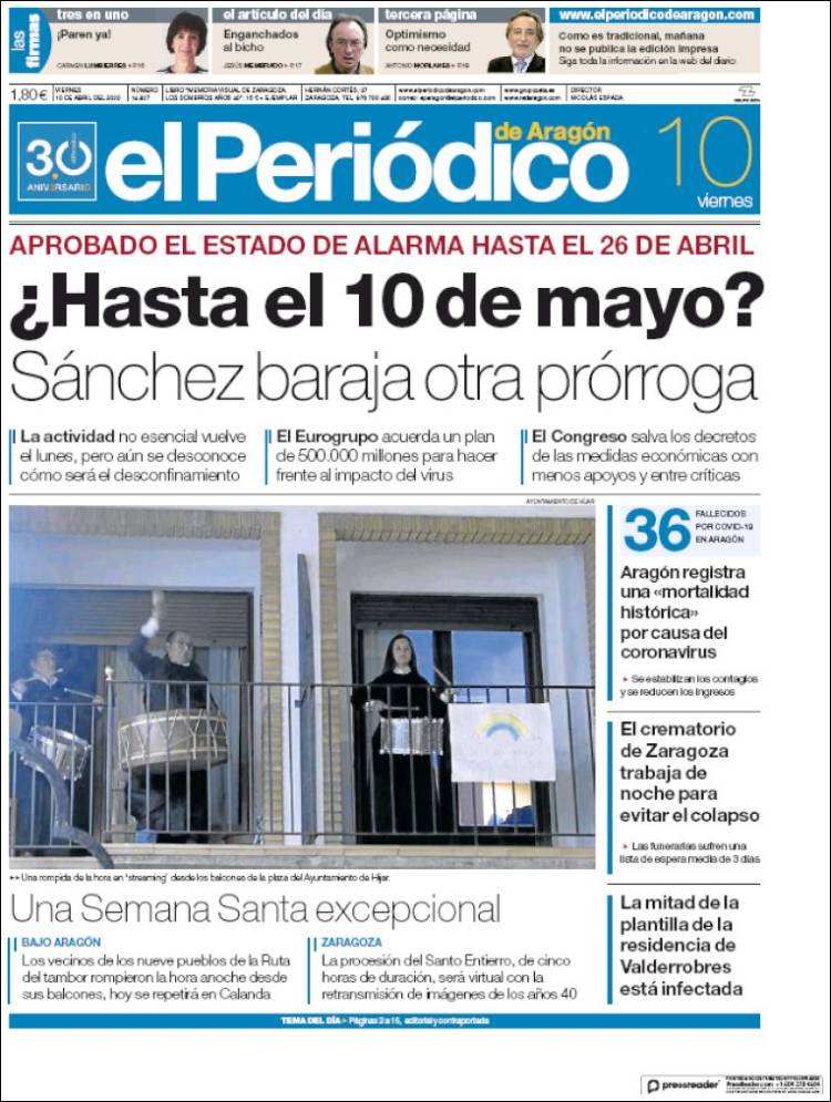 Portada de El Periódico de Aragón (Espagne)