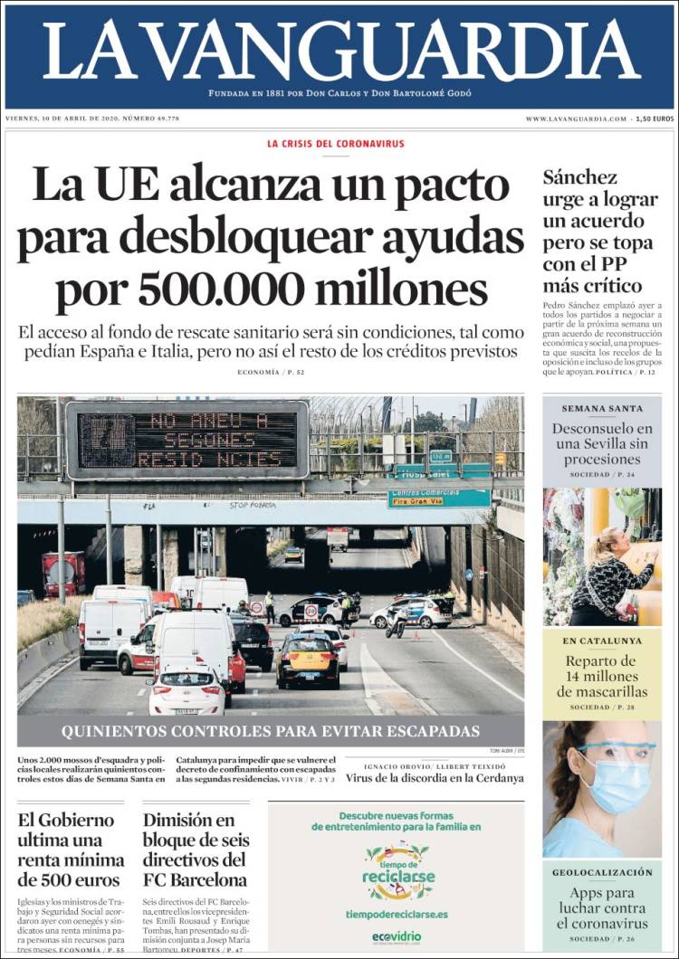 Portada de La Vanguardia (Espagne)