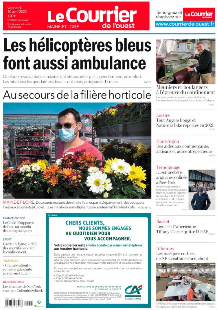 Portada de Le Courrier de l'Ouest (Francia)