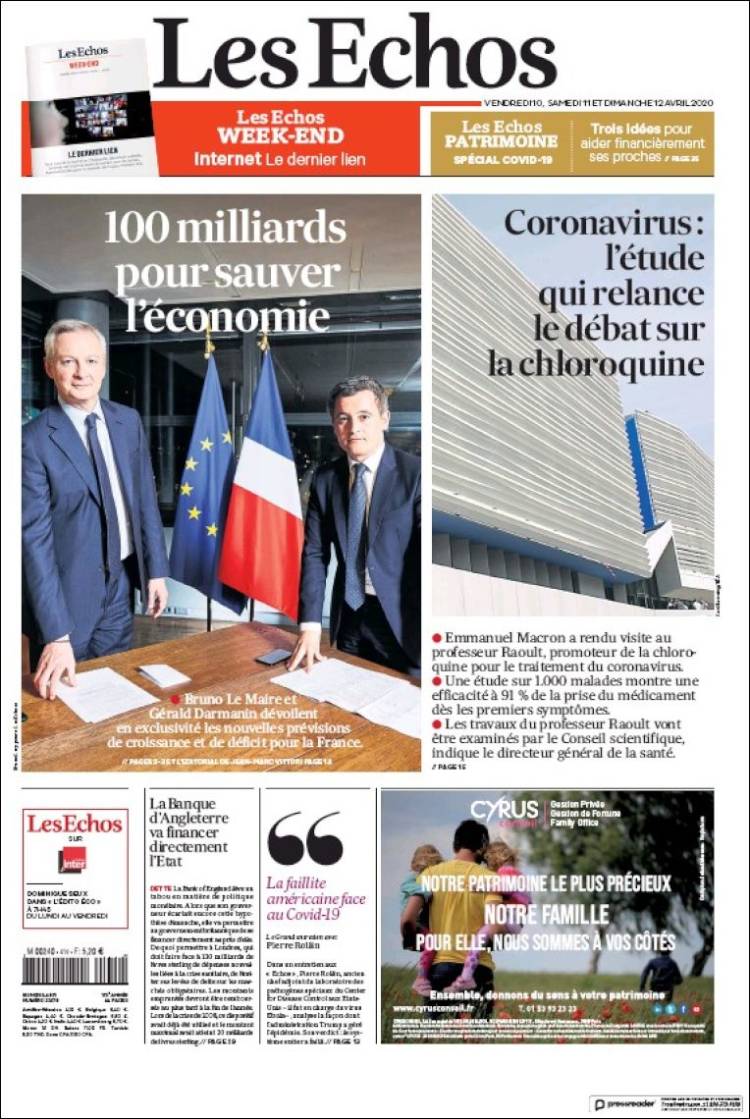 Portada de Les Echos (Francia)